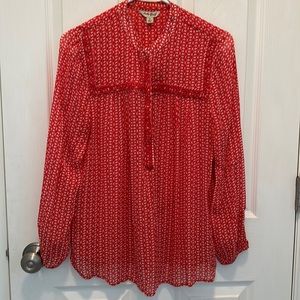 Lucky Brand blouse long sleeve sz small orange with cute details including beads